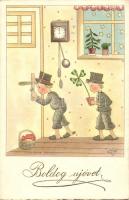 Újév / New Year, chimney sweeps; Paul Pittius Postcard