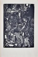 Dallos Hanna (1907-1945): Mi atyánk. Fametszet sorozat (10db), papír, jelzett a dúcon, 28x40 cm (bor...