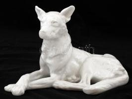Herendi fehér mázas porcelán fekvő kutya, jelzett (mélynyomás), hibátlan, m:18 cm, h:29,5 cm