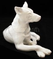 Herendi fehér mázas porcelán fekvő kutya, jelzett (mélynyomás), hibátlan, m:18 cm, h:29,5 cm
