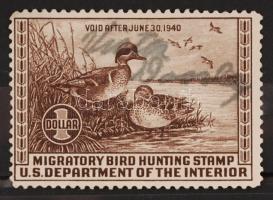 1939 Migratory bird hunting stamp U.S. Departement of The Interior 1 dollar levélzáró