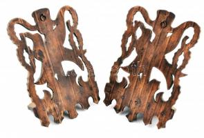 XX. sz eleje: Énekes madarat ábrázoló, faragott fa fali szobortartó pár. / Vintage carved wood statu...