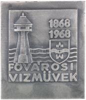 1968. "Fővárosi Vízművek 1868-1968" ezüstözött Br plakett (58x50mm) T:2