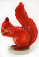 Hollóházi mókus, kézzel festett, jelzett, apró kopás nyomokkal, m:13 cm / Hollóháza chinaware squirrel