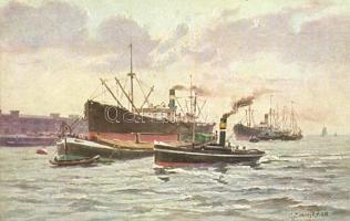 The Hague, Den Haag; Steamships, port, Berntsen advertisement on the back side s: Zimmerman