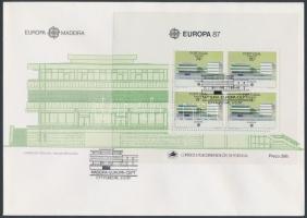 Europa CEPT, modern architecture block on FDC Europa CEPT, modern építészet blokk FDC-n