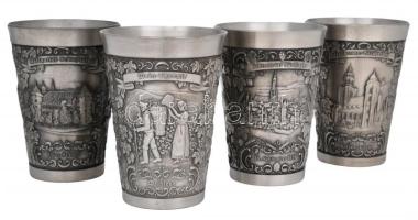 Német városokat és eseményeket ábrázoló szép, modern óm poharak. 4 db / Modern tin glasses with German scenes 10 cm