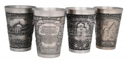 Német városokat és eseményeket ábrázoló szép, modern óm poharak. 4 db / Modern tin glasses with Germ...