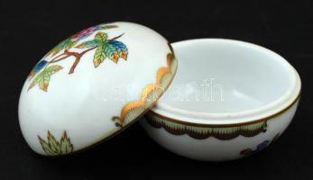 Herendi Viktória mintás ékszertartó dobozka, kézzel festett, hibátlan, jelzett, d: 7,5 cm, m: 6 cm