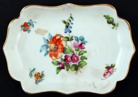 Herendi virágmintás porcelán tálka, 2 db, kézzel festett, hibátlan, jelzett, 11x7,5 cm