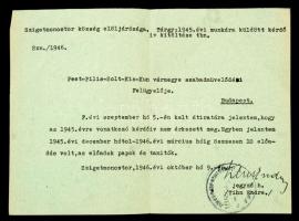 1941-1946 Állami cukorjegy, hátoldalán Szigetmonostor község elöljáróságának jegyzője által írt hiva...