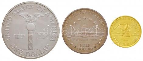 Amerikai Egyesült Államok 1989S 1/2$ Cu-Ni + 1$ Ag (26,73g/0.900/38.1mm) + 1989W 5$ Au (8.359g/0.900...