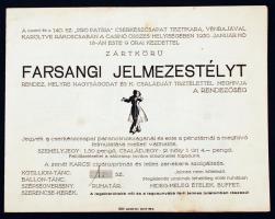 1930 Meghívó a Casinó és 140. sz. "Pro Patria" Cserkészcsapat tisztikara  által Rákoscsabán rendezett zártkörű farsangi jelmezestélyre