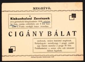 1938 Kiskunhalas, Meghívó a Kiskunhalasi Zenészek árva gyermekek felsegélyezésére rendezett cigány báljára