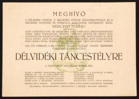 1929 Meghívó a Délvidéki Otthon és a Délvidéki Egyetemi és Főiskolai Hallgatók Egyesülete által Herczeg Ferenc fővédnöksége alatt rendezendő délvidéki táncestélyre