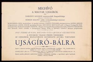 1937 Meghívó a Magyar Újságírók által Darányi Kálmán miniszterelnök és Hóman Bálint vallás- és közoktatásügyi miniszter fővédnöksége alatt álló újságíró bálra