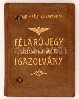 1910 Bp., A Magyar Királyi Államvasutak által polgári iskolai igazgató részére kiállított, félárú jegy váltására jogosító igazolványa