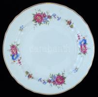 Hollóházi virágmintás talpas kínáló tál, matricás, jelzett, hibátlan, m:14 cm, d:26 cm