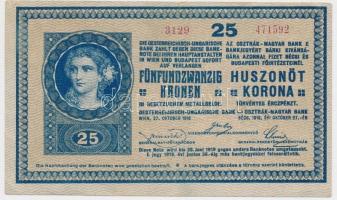 1918. 25K "3129" 3mm, hullámos hátlappal, vágáshibával, "Magyar Királyi Állampénztár Erzsébetfalva" körbélyegzéssel T:III