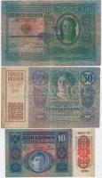 1912. 100K + 1914. 50K "Magyarország" körbélyegzővel + 1915. 10K "Deutschösterreich&q...