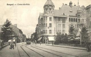 Szeged, Corso Café és villamos, Grünwald Herman kiadása