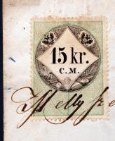 1855 Vanyola(Veszprém megye), Kézzel írott okmány szép viaszpecséttel, 15 kr C.M. okmánybélyeggel