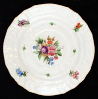 6 db virágmintás Herendi porcelán csészealj, kézzel festett, jelzett, kettőn nagyon apró kopásnyomok...