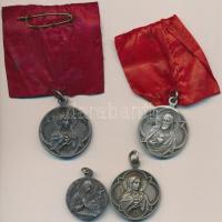 ~1920-1930. "Jézus Szíve Szövetség" 4db fém vallási medál, kettőn szalag T:2