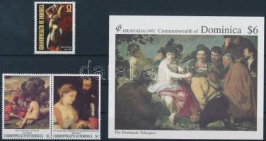 1992-1998 3 Nude Paintings stamp + block, 1992-1998 3 db Aktfestmény bélyeg + blokk