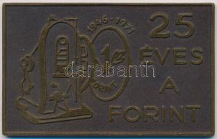 1971. "25 éves a forint" festett fém emlékplakett eredeti tokban (51x81mm) T:1