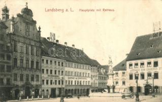 Landsberg am Lech, Hauptplatz mit Rathaus, gasthof zum Zederbrau / Main square, town hall, monument (EK)