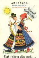 Bayer Aspirin reklám, magyar népviseletes reklámlap / Hungarian folklore, Bayer's Aspirine advertisement 'Szilágysomlyó visszatért' So. Stpl