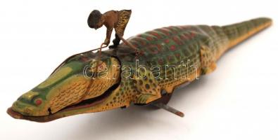 Krokodil mechanikus lemezjáték, felhúzó kulccsal, h: 37 cm