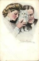 Couple with cat, M. Munk Vienne 388. s: Clarence F. Underwood (b)