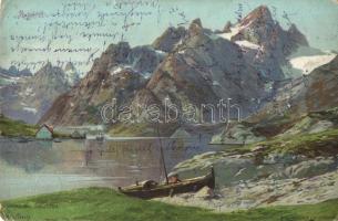 Raftsund, Landscape with mountains, litho s: Wilhelm Peters (EK)