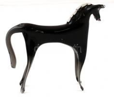 Kézzel készített üveg lovacska, jelzés nélkül, 11x13cm