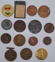 13db vegyes emlékérem, főleg a szocialista időszakból, közte 1988. "MHSZ 1948-1988" aranyozott fém emlékérem (70mm), DN "Eredményes Propaganda Munkáért" Br emlékérem. Szign.:Kovács D. (60mm) T:vegyes