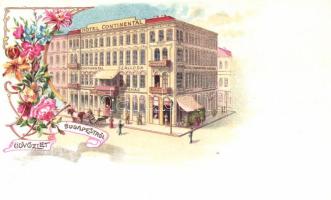 Budapest V. Hotel Continental szálloda, floral litho (levágott / cut)