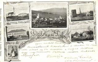 1898 Pakrác, templom, hotel, kastély / church, castle, hotel, floral (b)