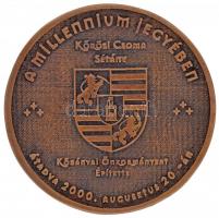 2000. &quot;A millenium jegyében - Kőrösi Csoma Sétány - Kőbányai Önkormányzat építtette - átadva 2000.augusztus 20-án&quot; Br emlékérem eredeti tokban (80mm) T:1