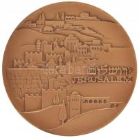 Izrael DN "Jeruzsálem" Br emlékérem fa tartóval eredeti tokban (59mm) T:1 Israel ND "Jerusalem" Br commemorative medallion with wooden holder in original case (59mm) C:UNC