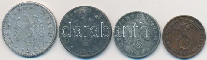 Német 3. Birodalom 1938A 1pf Br + 1940B 5pf Zn + 1940F 10pf Zn + 1940A 50pf Al T:2-
German Third Rei...