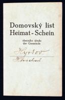 1931 Csehszlovák lakcímigazolvány a Miasszonyunkról Nevezett Szegény Iskolanővérek egyik tagja számára okmánybélyeggel(Heimatschein) / 1931 Czechoslovakian certificate(Heimatschein)
