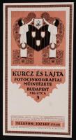 cca 1927 Bp.VIII., Kurcz és Lajta Fotocinkografiai Műintézetének dekoratív reklámnyomtatványa, hátoldalon Wörner J. és Tsa Gépgyár Rt. legújabb rendszerű gyorsjáratú könyvnyomdai gyorssajtójának reklámjával, képével, 13x25 cm