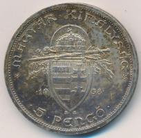 1938. 5P Ag "Szent István" T:2 patina Adamo P8.1