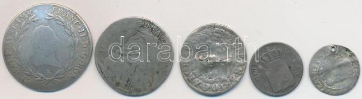 Vegyes: ~1600-1800. 5db vegyes ezüstpénz, közte Ausztria 1806A 20kr Ag "II. Ferenc" hátlap...