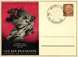 1938 Tag der Briefmarke, Reichsbund der Philatelisten; Denkmal des Weltpostvereins in Bern / day of philately, UPU monument in Bern, So.Stpl Ga.