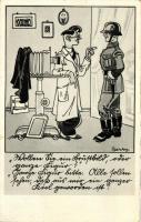 At the photographer; WWII German military, artist signed humourous postcard (EK)