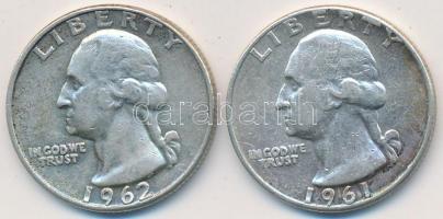 Amerikai Egyesült Államok 1961-1962D 1/4$ Ag "Washington Quarter" (2x) T:2-
USA 1961-1962D...