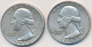 Amerikai Egyesült Államok 1963D-1964. 1/4$ Ag "Washington Quarter" (2x) T:2-
USA 1963D-196...